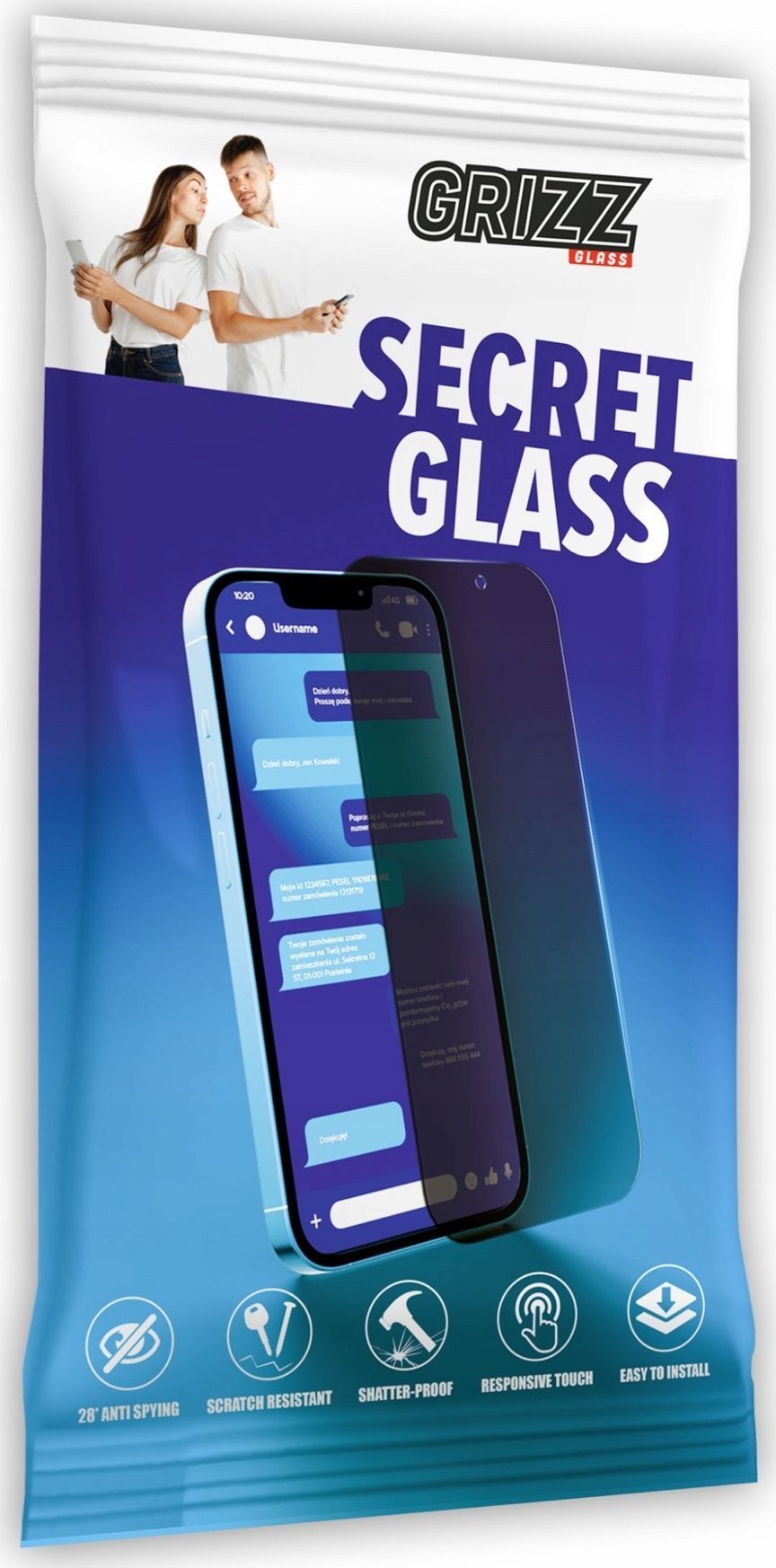 Qelq mbrojtës Grizz SecretGlass për Vivo IQOO Z6 Pro, privatësi, xham qeramik, transparent