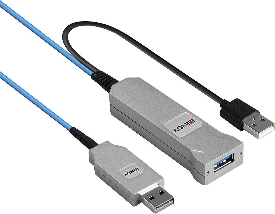 Kabllo USB Lindy 43345, USB A në 2x USB A, 30 m, blu