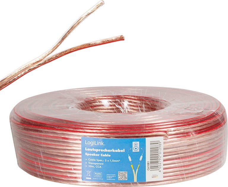 Kabllo audio LogiLink CA1081, 50m, CCA, transparente