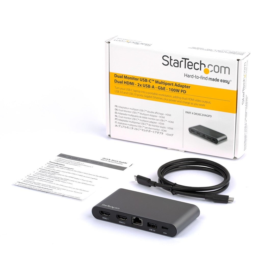 Përshtatës multiport Startech USB-C, 2x HDMI, 100W PD, i hirtë
