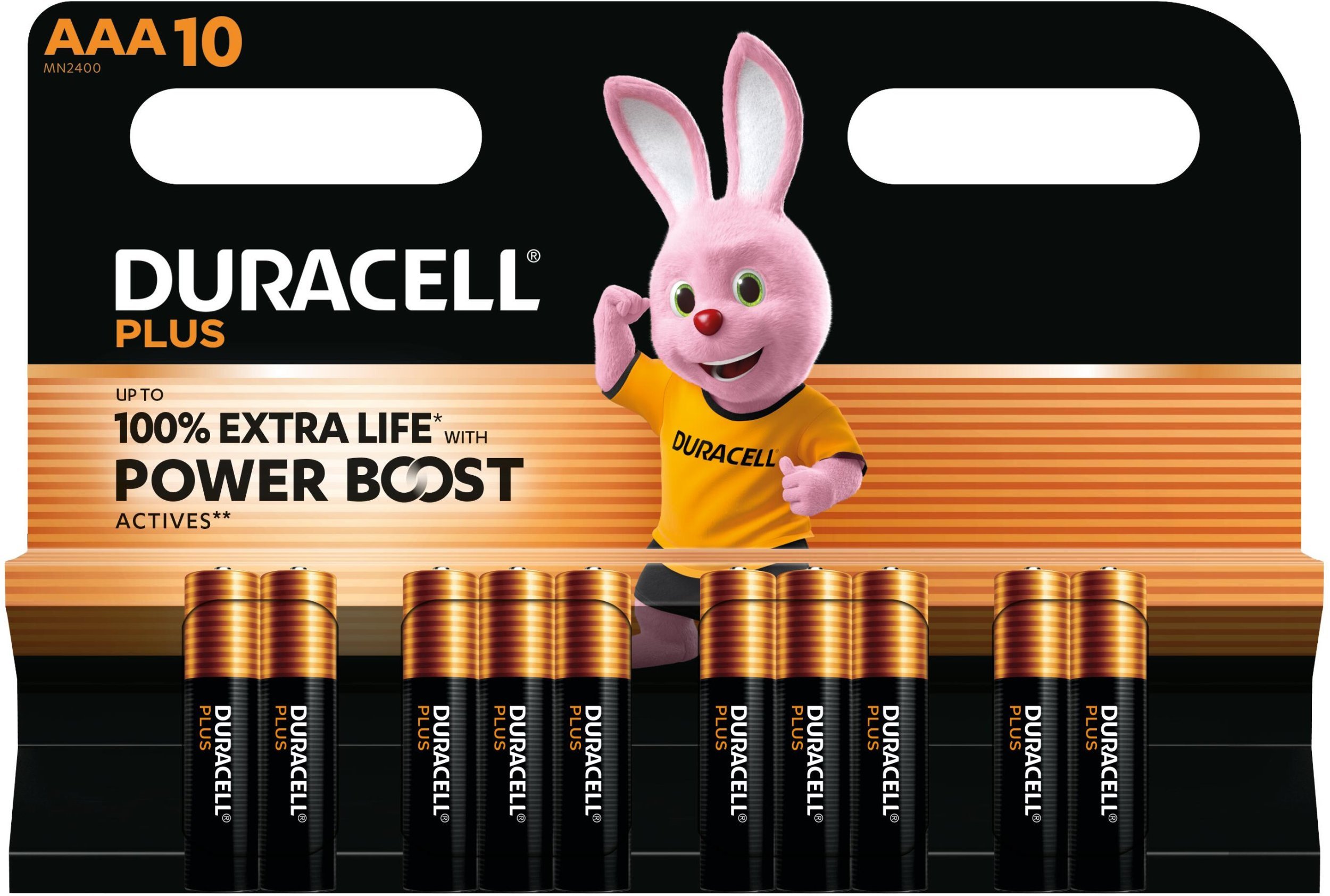 Bateri alkaline Duracell Plus AAA Boost, 10 copë, portokalli