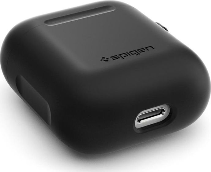 Këllëf silikoni Spigen Silicone Fit për AirPods 1/2, me karabinë, i zi