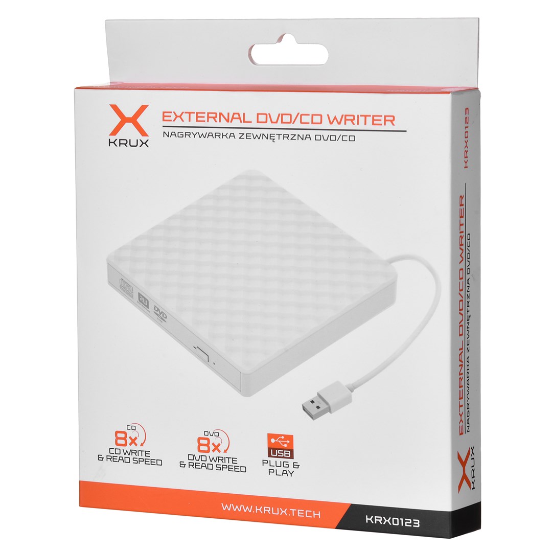 Disk DVD i jashtëm KRUX, USB 2.0, 8x regjistrim/lexim, i bardhë