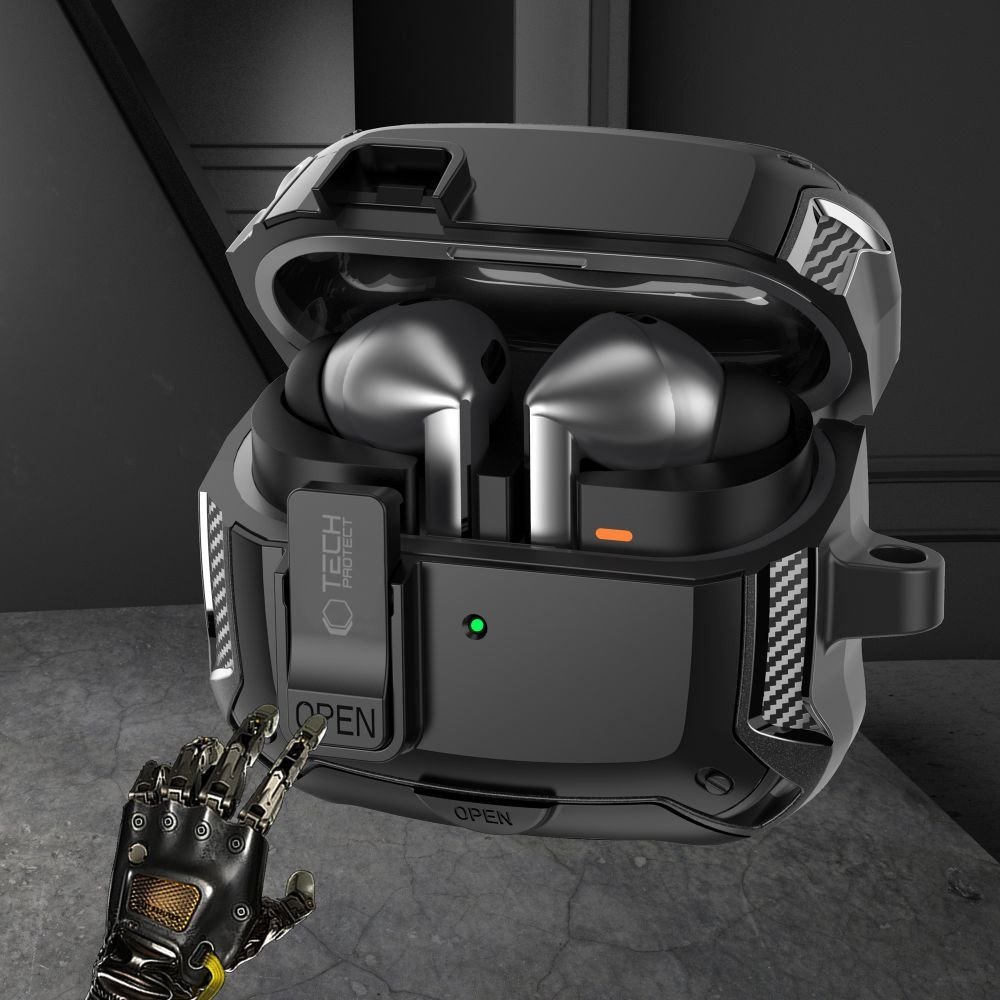 Futrollë për kufje Tech-Protect Carbonox Case, Samsung Galaxy Buds3 Buds3 Pro Buds3 FE, e zezë