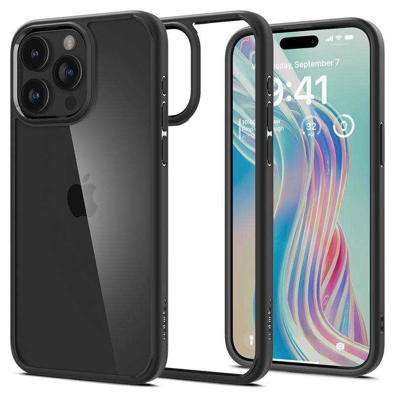 Mbrojtëse për celular Spigen Crystal Hybrid, për iPhone 15 Pro, e zezë