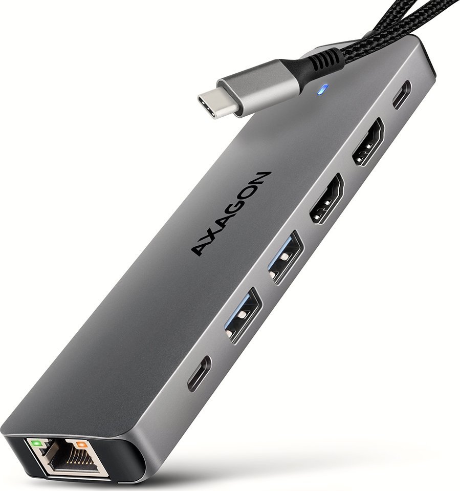 USB hub AXAGON HMC-7HX2, 2x HDMI 4K, Power Delivery 100W, argjend
