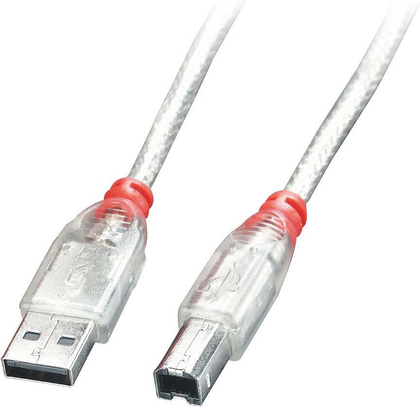 Lindy USB 2.0 Кабел Тип A до B, 3 м, Транспарентен