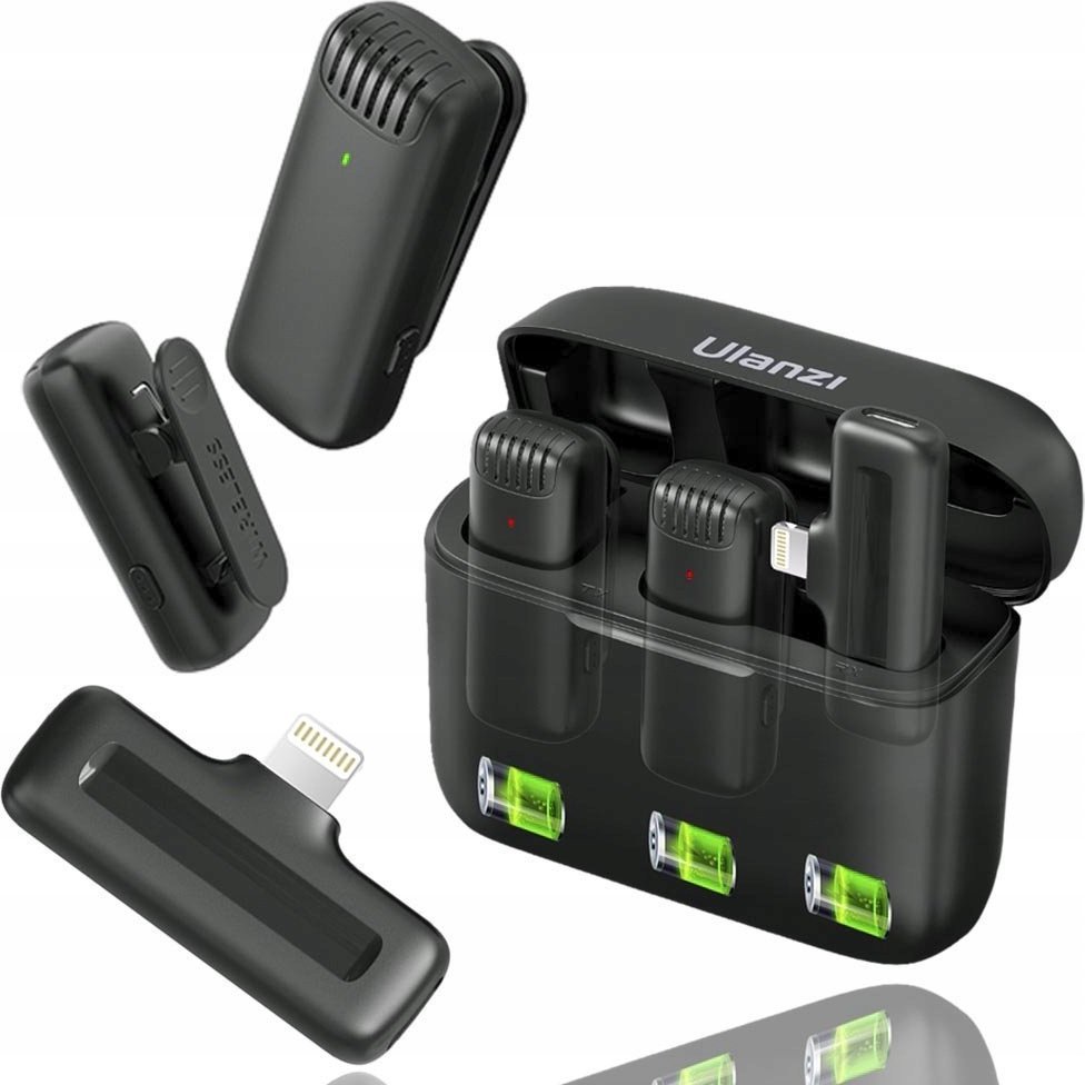 Mikrofon lavalier wireless Ulanzi J12, Lightning për iPhone, set me 2 mikrofonë, i zi