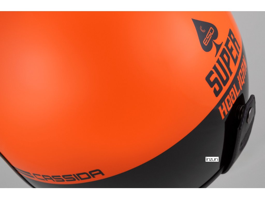 Helmë moto CASSIDA Eso Super Hooligan, fibër xhami, ECE 22.06, e zezë portokalli pearl