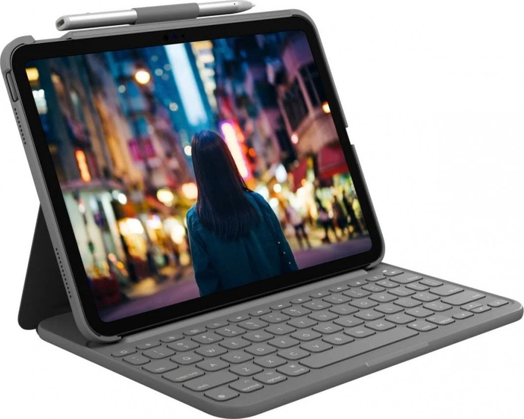 Mbrojtëse me tastierë Logitech Slim Folio për iPad (10th gen), e hirtë