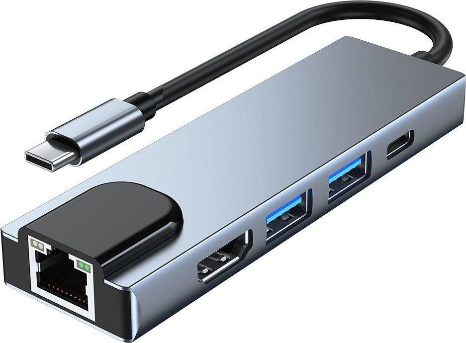 Stacion docking Tech-Protect V3 5-in-1, USB-C, HDMI, gri