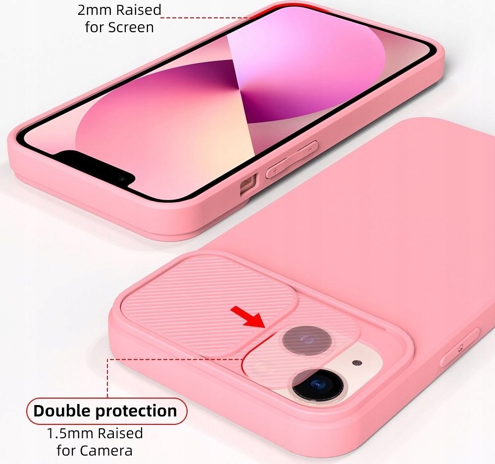 Kapotë silikoni për Samsung Galaxy A15 5G, me slajder kamere, rozë e çelët