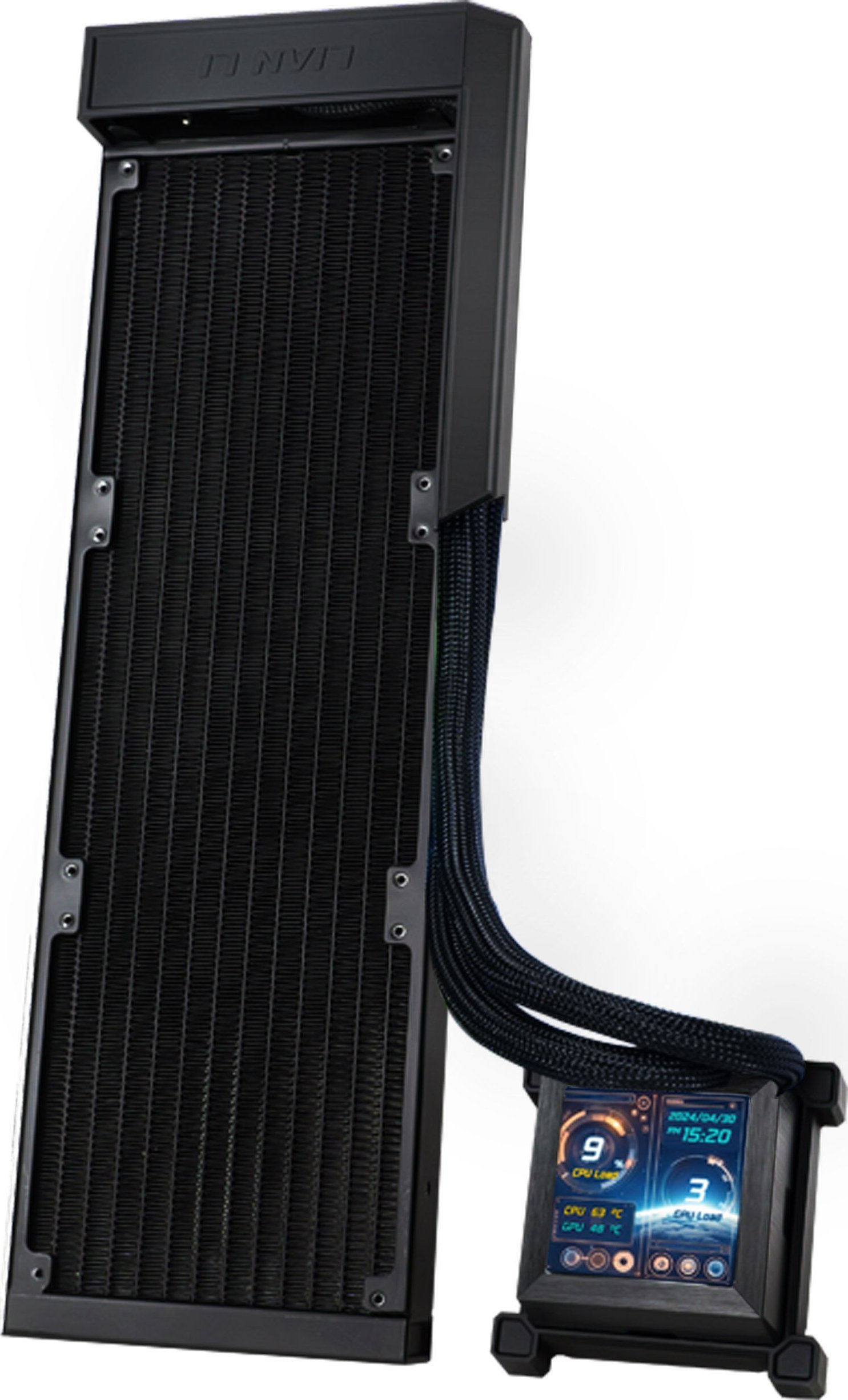 Ftohës AIO CPU LIAN LI HydroShift LCD 360 FANLESS, 360mm, ekran IPS 2.88", i zi