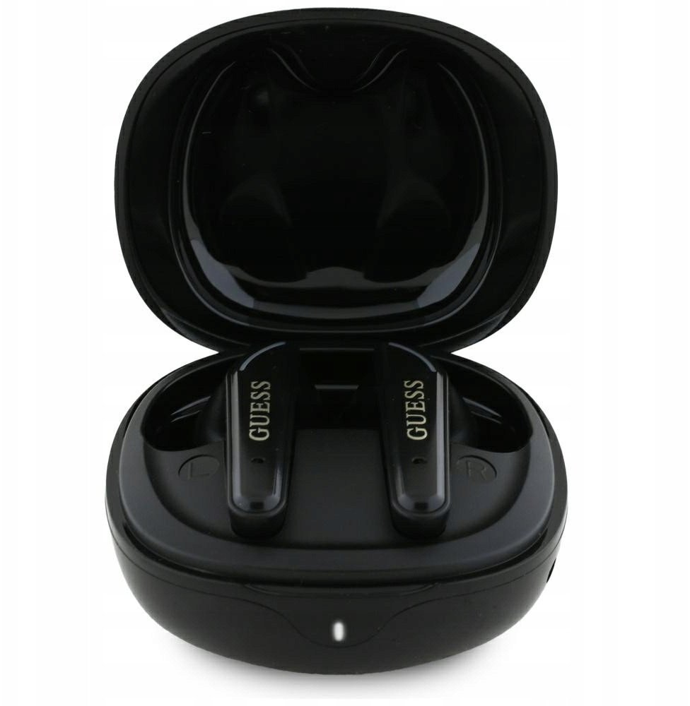 Kufje wireless Guess Glossy Classic Logo TWS, me Bluetooth, me kuti karikimi, të zeza