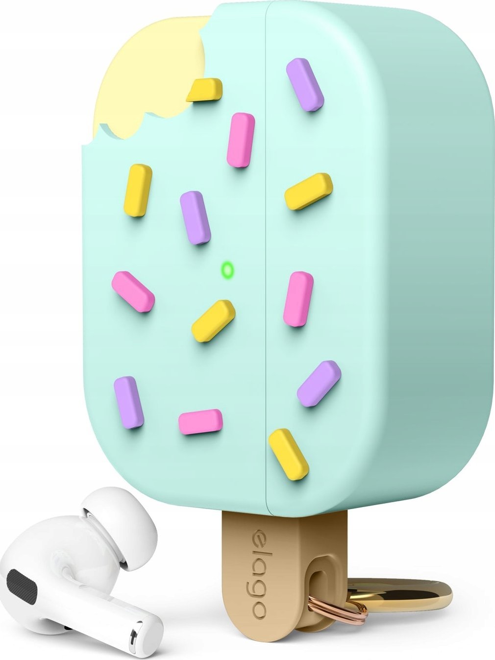 Mbrojtëse Elago Ice Cream për AirPods Pro 2, me karabinë, mbështet karikim wireless, e gjelbër mint