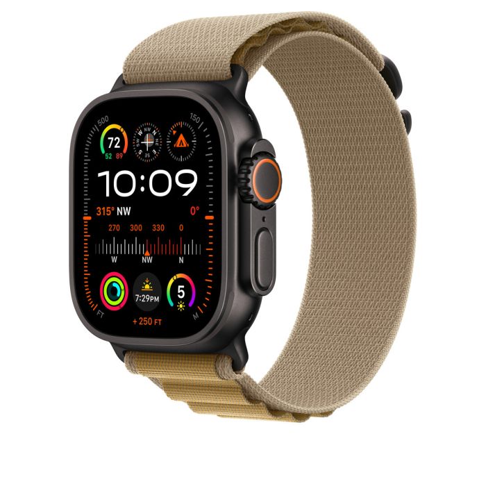 Apple Watch 49mm Loop, Tan Alpine Loop, Black Titanium Finish, S
