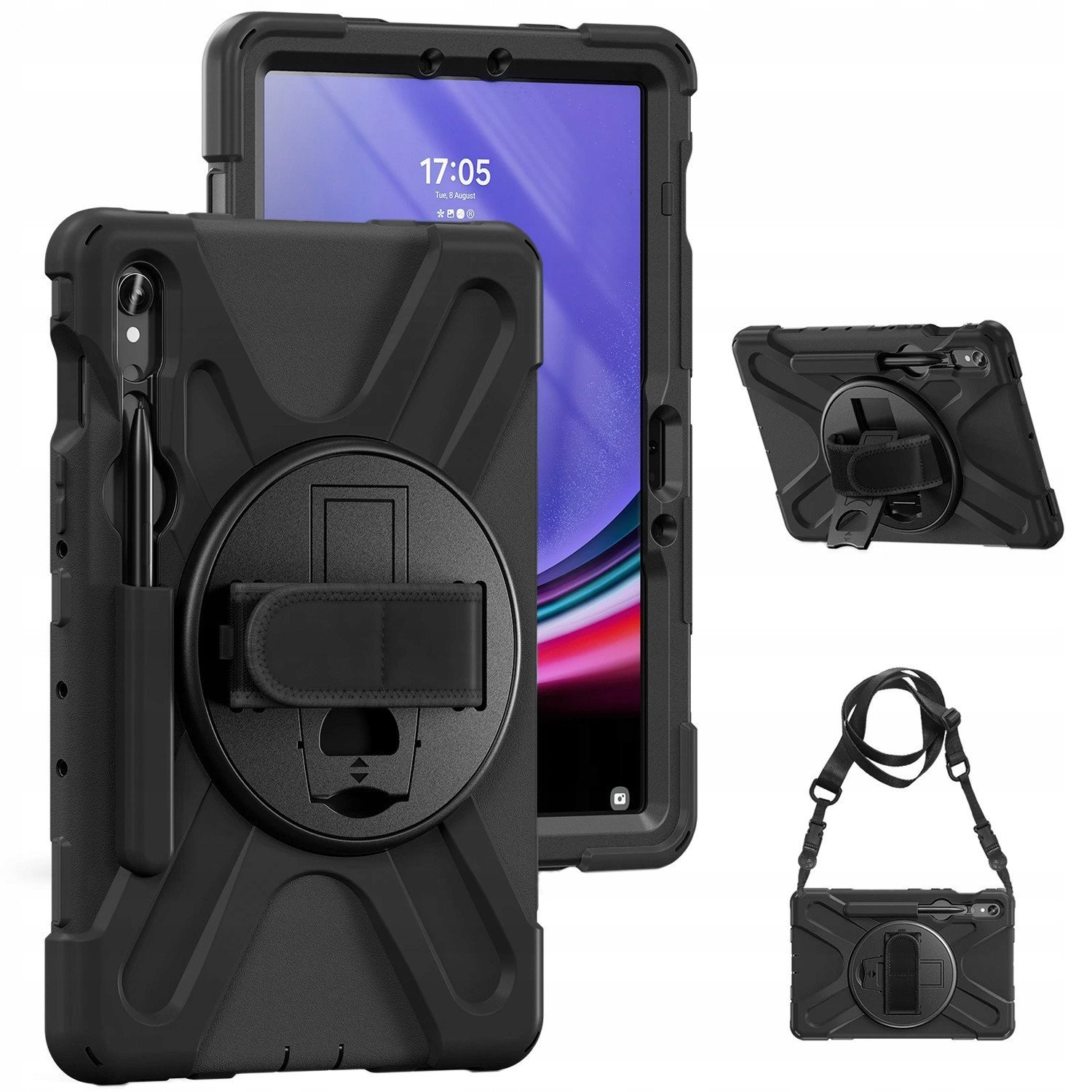 Mbrojtëse tableti Armor Case për Samsung Galaxy Tab S9 S9 FE, me dorezë dhe rrip, me stendë 360°, e zezë
