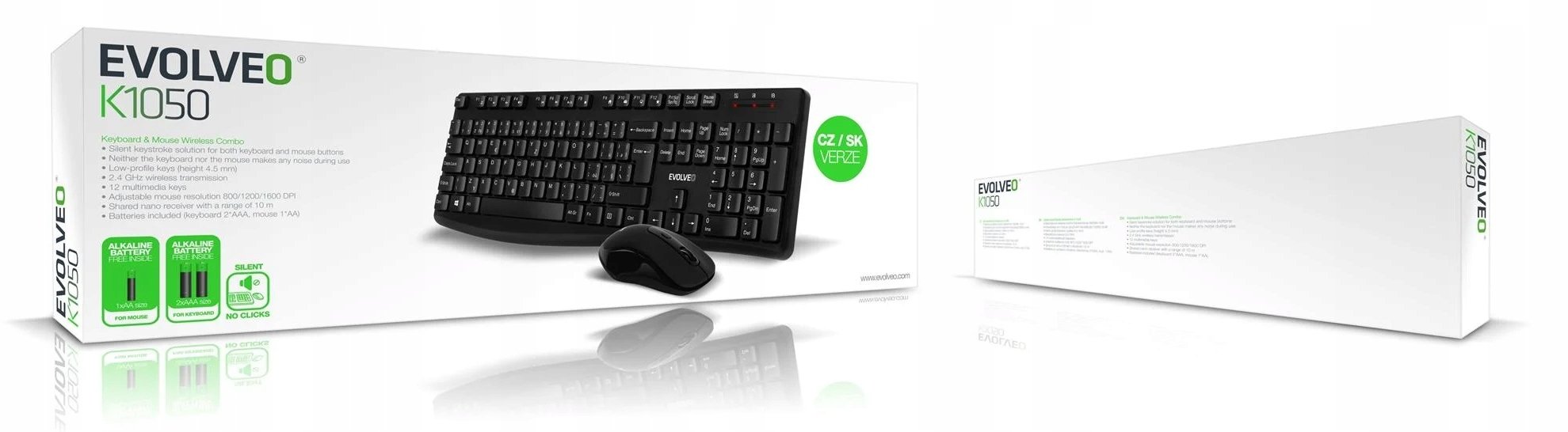 Сет тастатура и глушец EVOLVEO K1050, безжичен, ергономски, црн