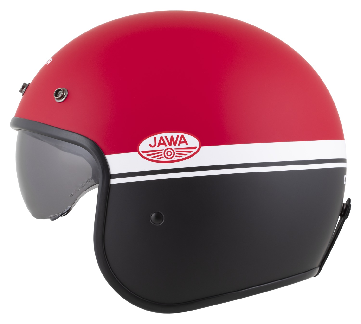 Helmetë moto CASSIDA Oxygen 2.0 Jawa OHC, polikarbonat, vizor dielli, e kuqe mat e zezë e bardhë