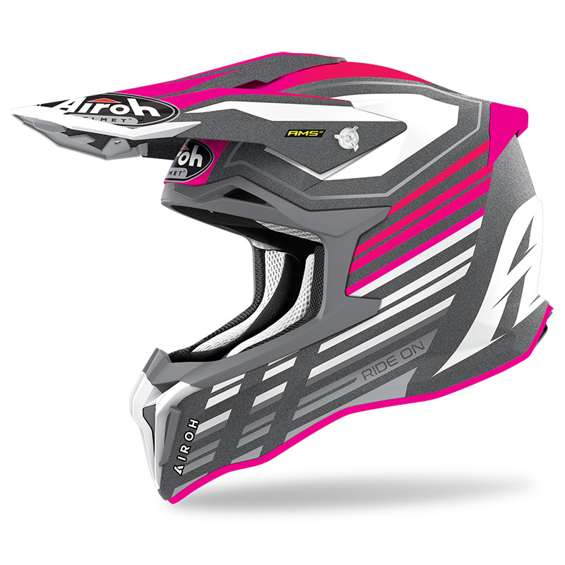 Kaska motocross Airoh Strycker Shaded Carbon, madhësia 2XL, karboni, rozë