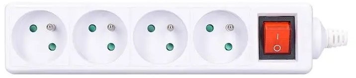 Продолжен кабел Solight PZ14, 4 излези, со ON/OFF прекинувач, бел