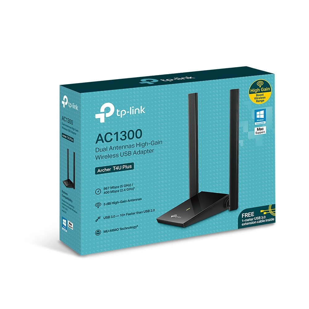 Përshtatës Wi-Fi USB TP-Link Archer T4U Plus, AC1300, i zi