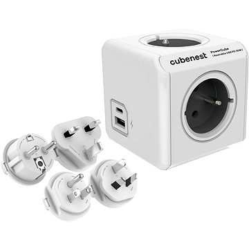 Prizë shumëfishe Cubenest Powercube ReWirable, USB PD 20W, 4x prizë A+C, bardh e gri