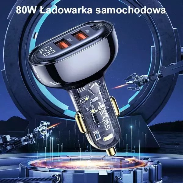 Karikues veture Usams US-CC159, 80W, 2xUSB 1xUSB-C, i zi