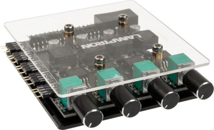 Kontrollues ventilatorësh Lamptron CP436 ARGB, 4 kanale, kontroll manual, i zi