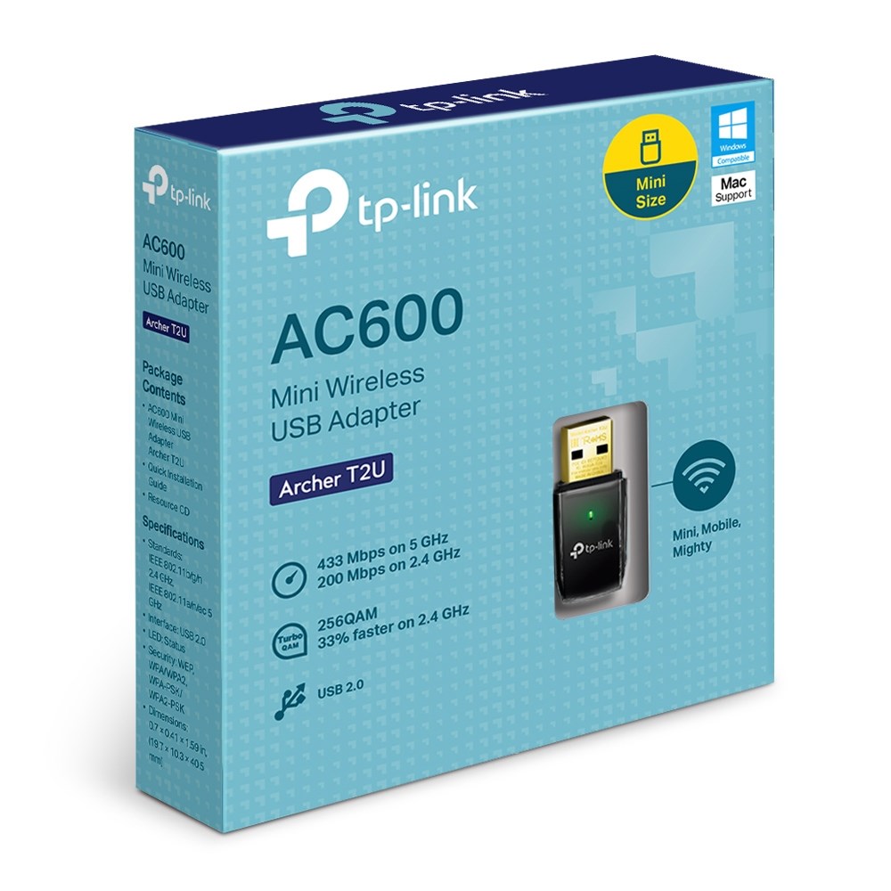 Përshtatës Wi-Fi TP-Link Archer T2UH, Dual Band, 600Mbps, USB, i zi