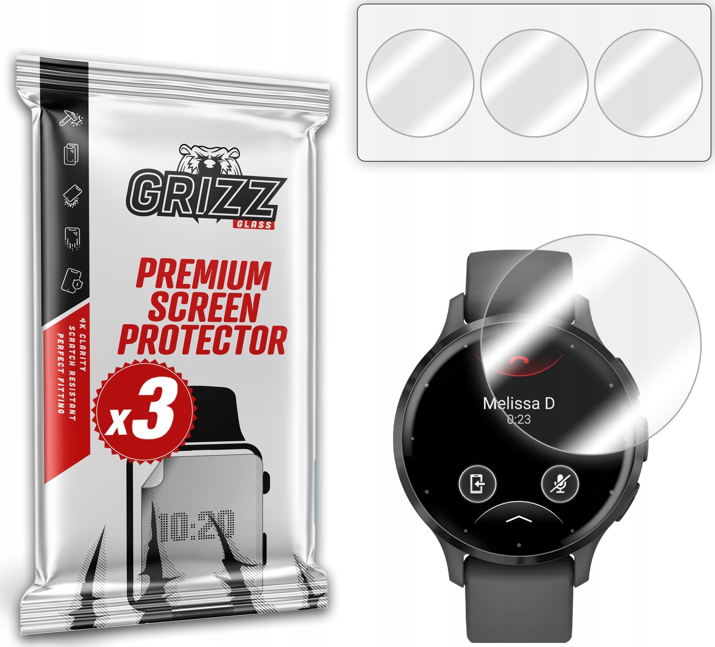 Folie mbrojtëse GrizzGlass Hydrofilm për Garmin Venu 3s, hydrogel, set 3 copë, transparente