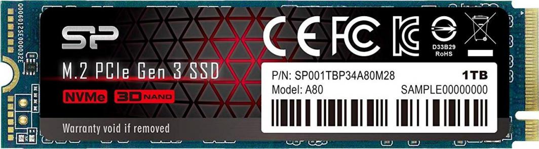 SSD диск Silicon Power P34A80, 1TB, M.2 2280 PCI-E x4 Gen3 NVMe