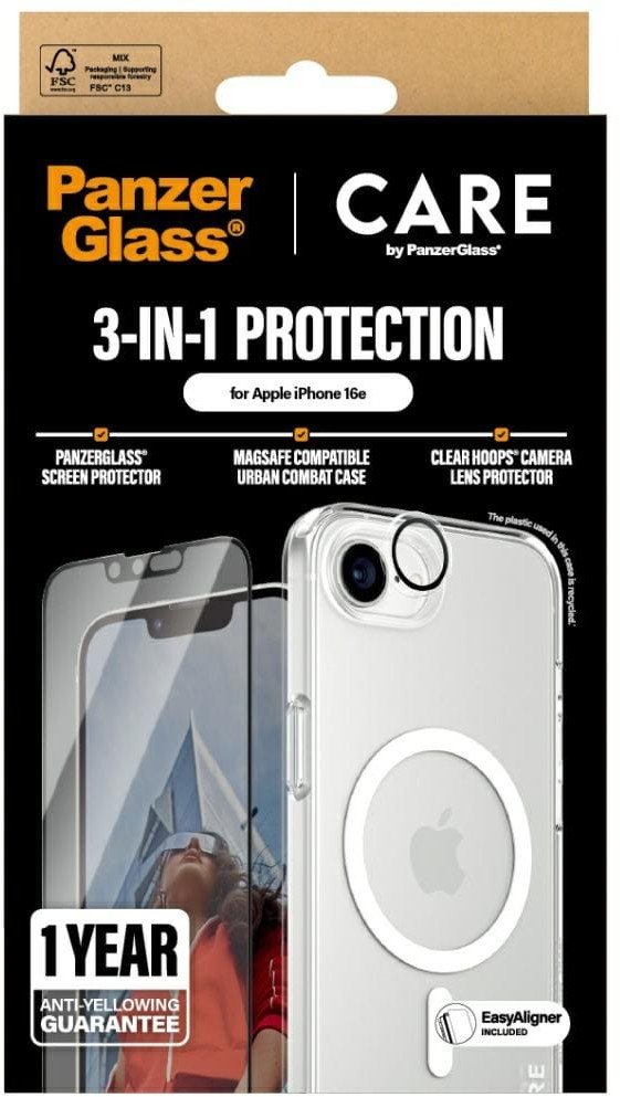 Set mbrojtës PanzerGlass CARE Flagship 3 in 1, për iPhone 16e, transparent