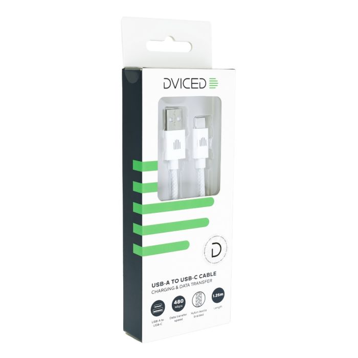 Dviced Cable USB-A To USB-C Nylon Textile 1,25M, White