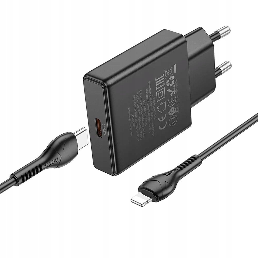 Karikues muri Hoco N37 Slim, 30W PD QC, kabllo USB C në Lightning 1m, i zi
