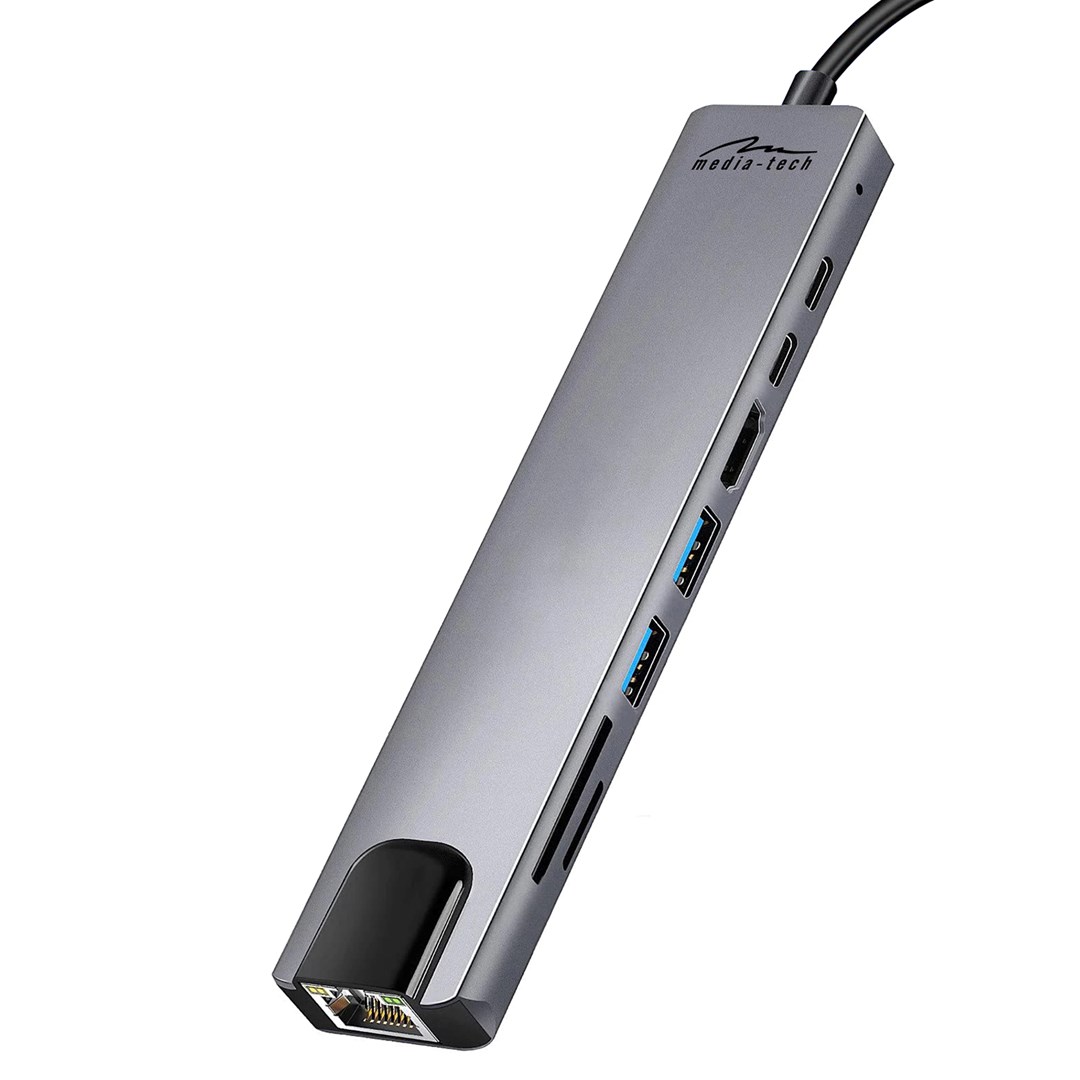 Stacion lidhës Media-Tech 8 në 1 GIGA LAN HUB MT5046, i hirtë
