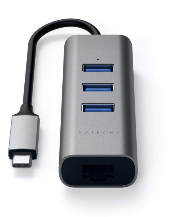 USB Hub Satechi USB-C 2in1 Ethernet, i hirtë