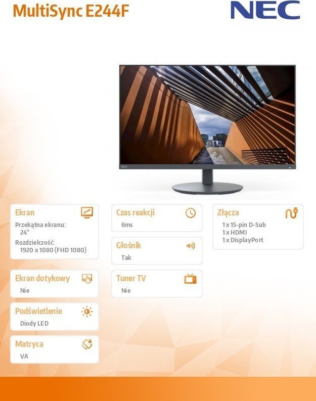 Monitor NEC E244F, 24", Full HD, i zi
