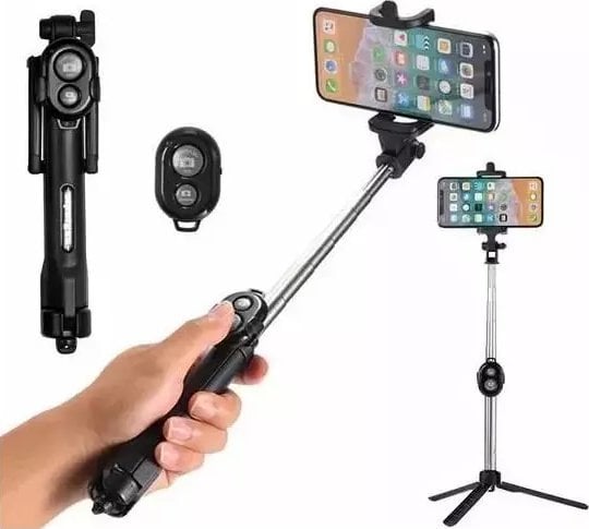 Selfie stick me tripod RoGer RO SELF TRI BK, me telekomandë Bluetooth, i zi