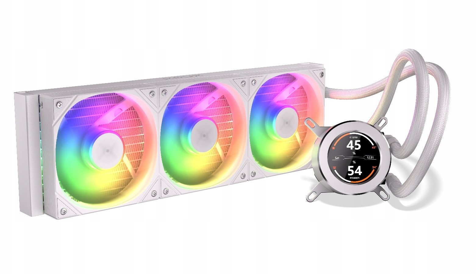 Ftohës uji për CPU Krux HydroGlance 360 LCD, radiator 360 mm, ARGB, i bardhë