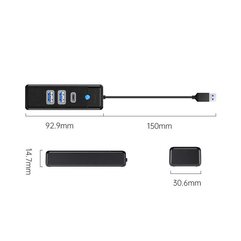 USB Hub ORICO, 2x USB-A, 1x USB-C, USB 3.0, 0.15m, i zi
