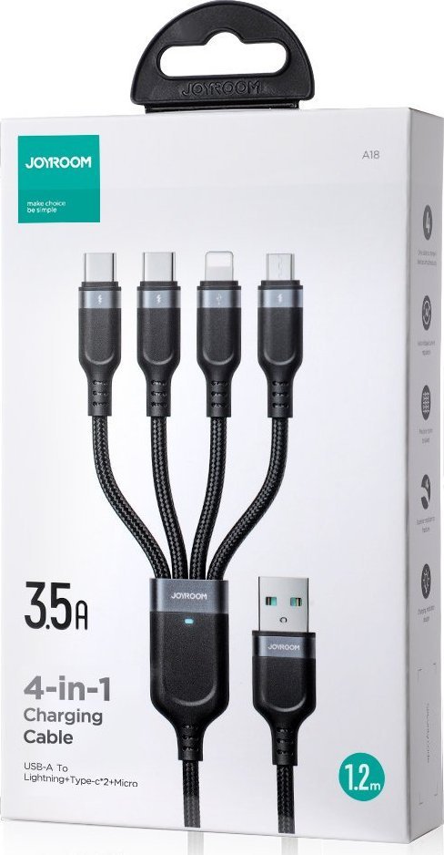 Kabllo USB Joyroom 4in1 JR FC1A1, 1.2m, USB A në Lightning 2x USB C Micro USB, gri