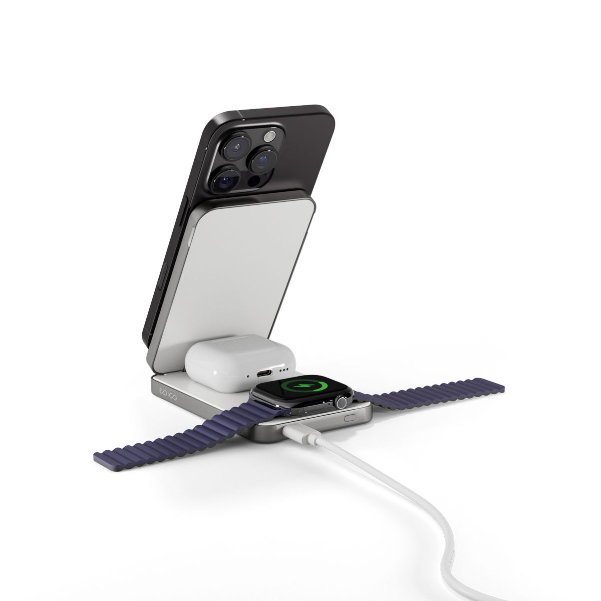 Power bank dhe bazë karikimi wireless Epico UltraBase 4in1 EF50, 8000mAh, USB C 20W, gri