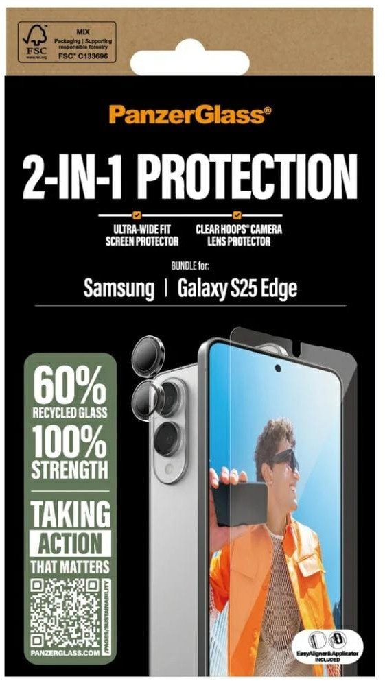 Set mbrojtës PanzerGlass 2 in 1 për Samsung S25 Edge, screen protector, mbrojtës kamere, transparent