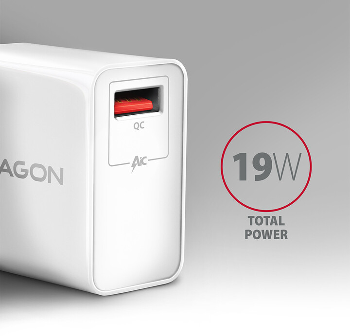 Karikues AXAGON ACU-QC19, QUICK, 1x port QC3.0/AFC/FCP/SMART, 19W, i bardhë