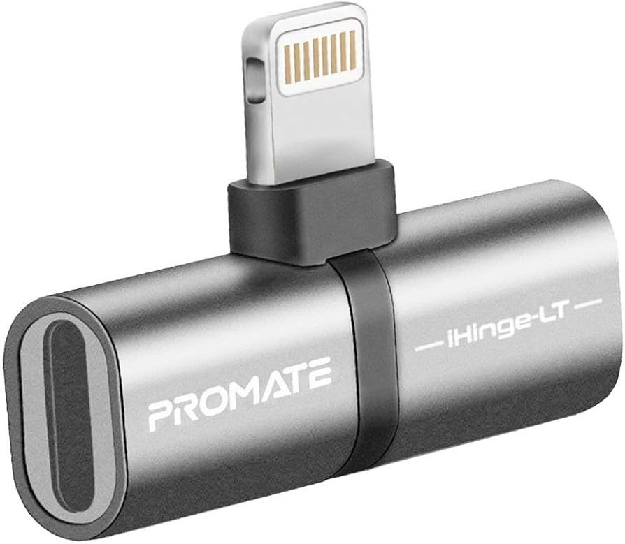 Adapter audio dhe karikues Promate iHinge LT, Lightning, me port audio, gri metalik