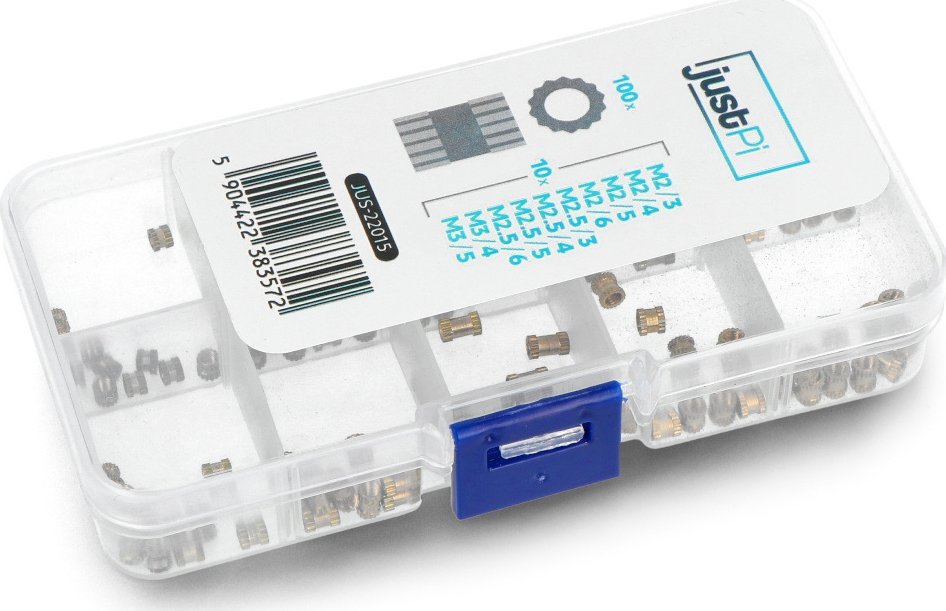Set inserte filetuese bronzi për 3D printim JustPi, 100 copë, të artë