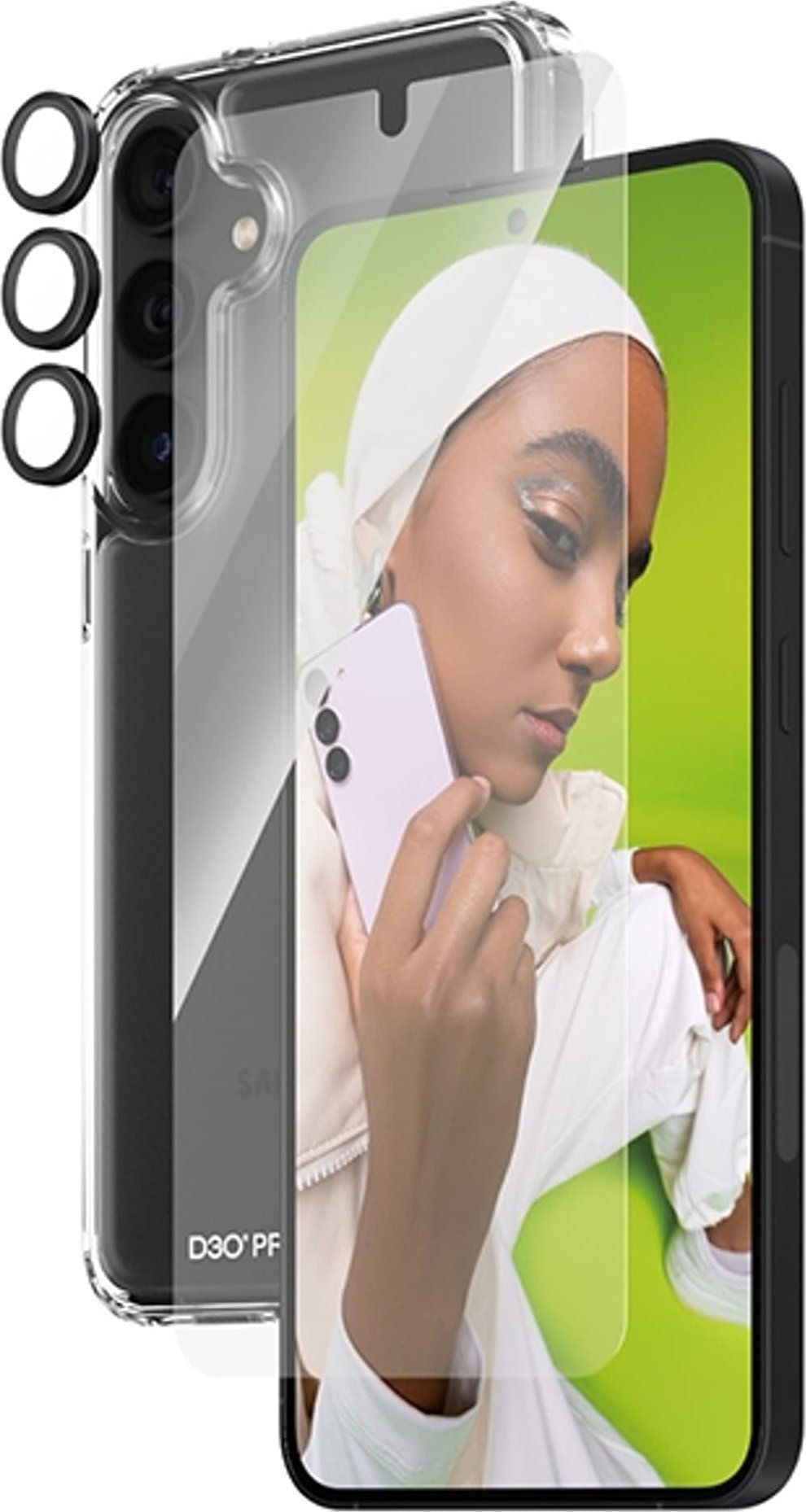 Заштитен сет PanzerGlass 3 во 1 за Samsung Galaxy S24, стакло за екран, заштита за камера и капак, проѕирен