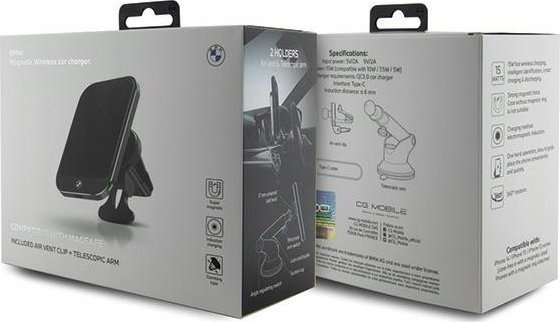 Mbajtës telefoni BMW MagSafe Signature Edition, karikues induktiv 15W, për xham ose grilë ajri, i zi