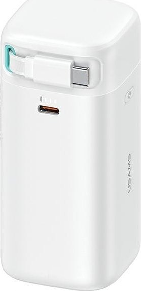 Powerbank Usams 18000mAh, PD 45W, kabllo USB C tërheqëse, i bardhë
